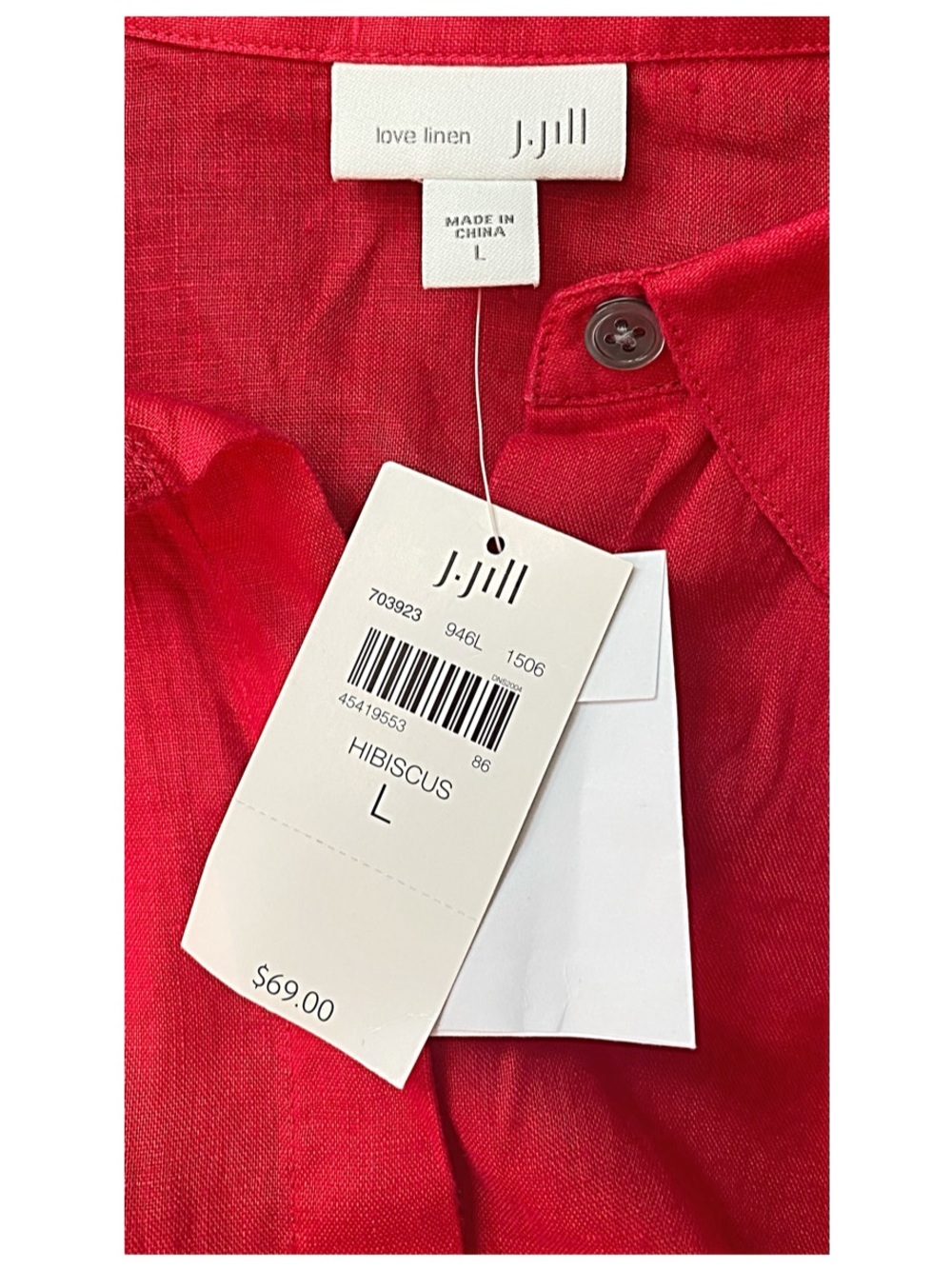 NWT J.Jill 100% Linen Long Sleeve Button Down Shirt in Hibiscus Size Large - Picture 3 of 5